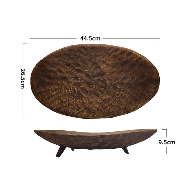 Vintage Tung Wood Oval Tray