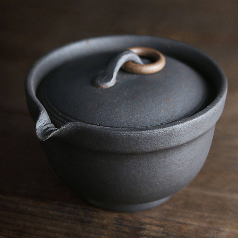 Rough Pottery Vintage One Pot Two Tea Cups Travel Set