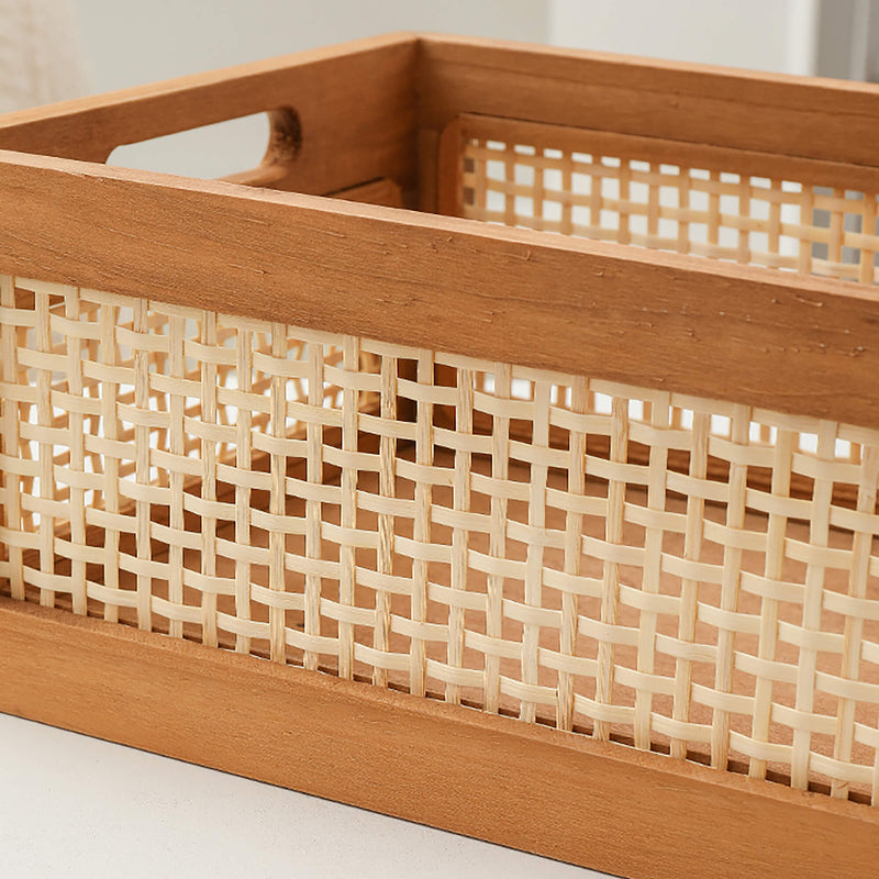 Vintage Solid Wood Bamboo Storage Basket