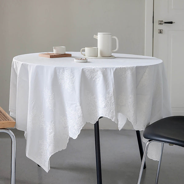 White Cotton Lace Embroidery Tablecloth