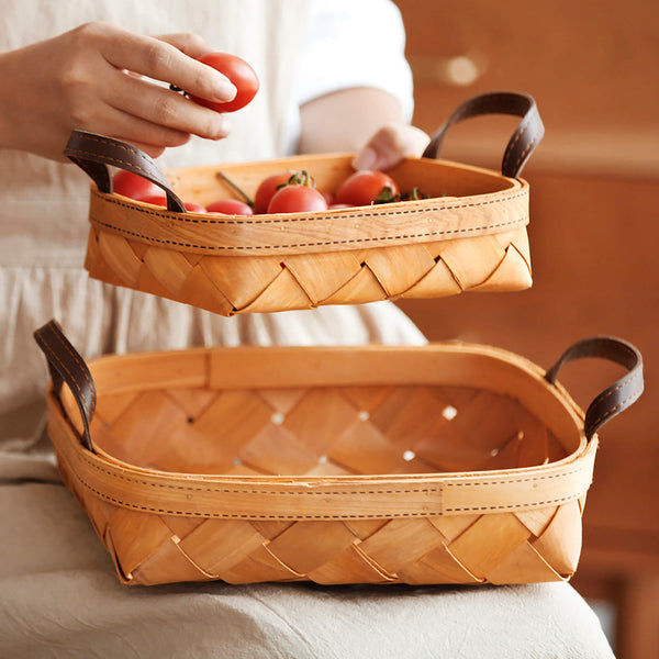 Hand-made Wooden Piece Woven Basket