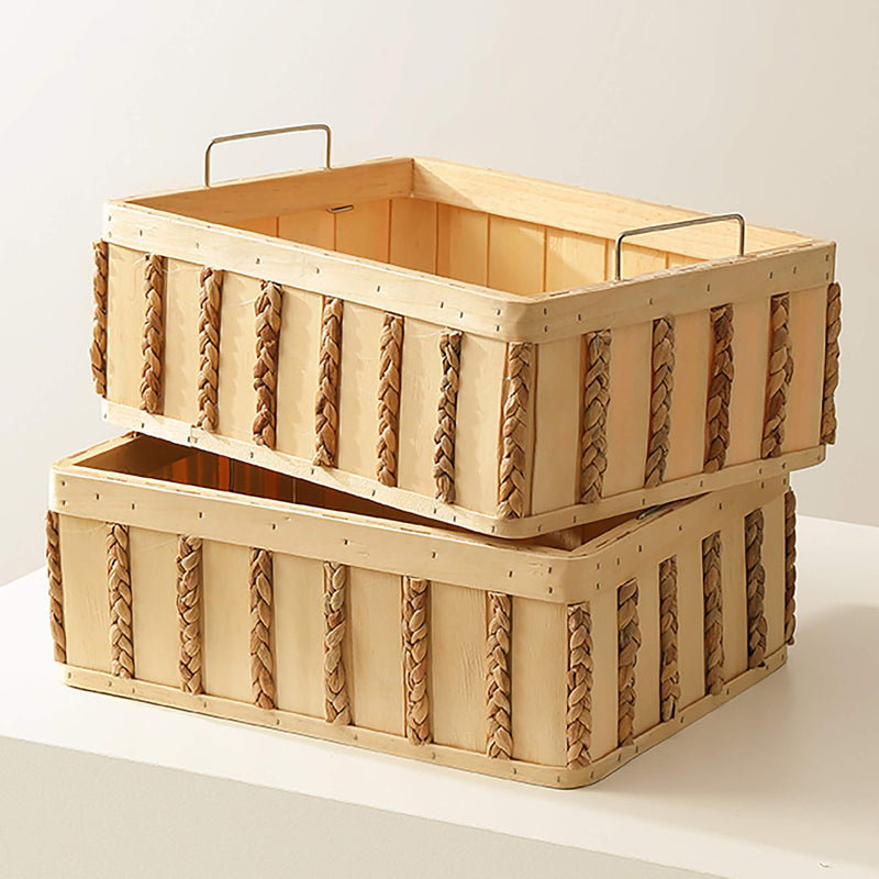 Wooden Piece Straw Storage Basket