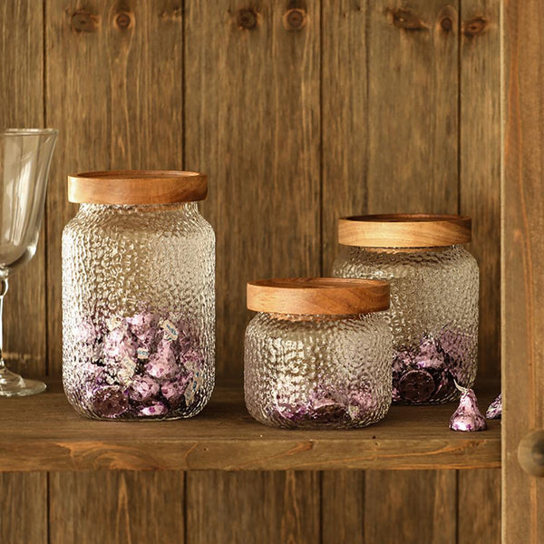 Acacia Wood Glass Storage Jars Sealed Jars - Eunaliving