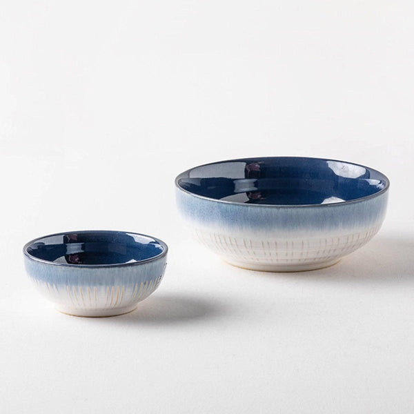 Bamboo Woven Blue Ceramic Bowl - Eunaliving