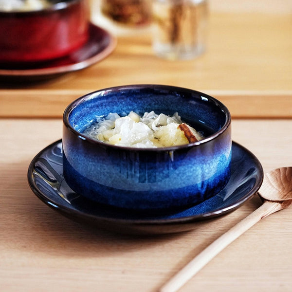 Blue Ceramic Vintage Soup Bowl Dish - Eunaliving