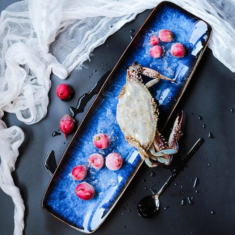 Blue Long Cold Plate Lobster Plate - Eunaliving