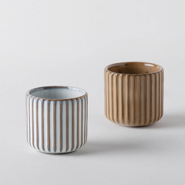 Bright White Vintage Striped Tea Cup - Eunaliving