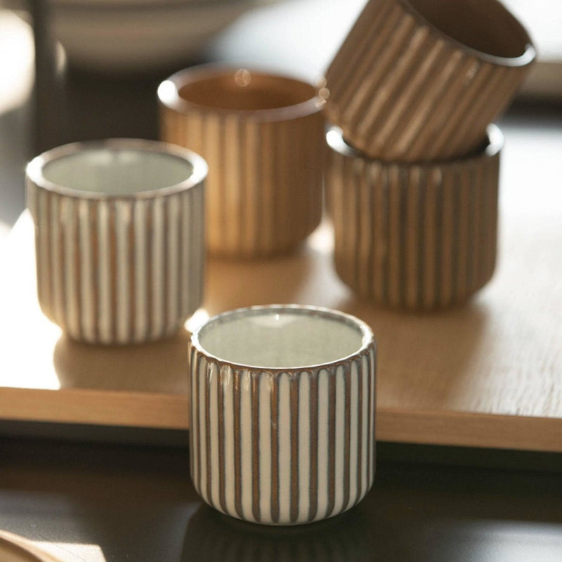 Bright White Vintage Striped Tea Cup - Eunaliving