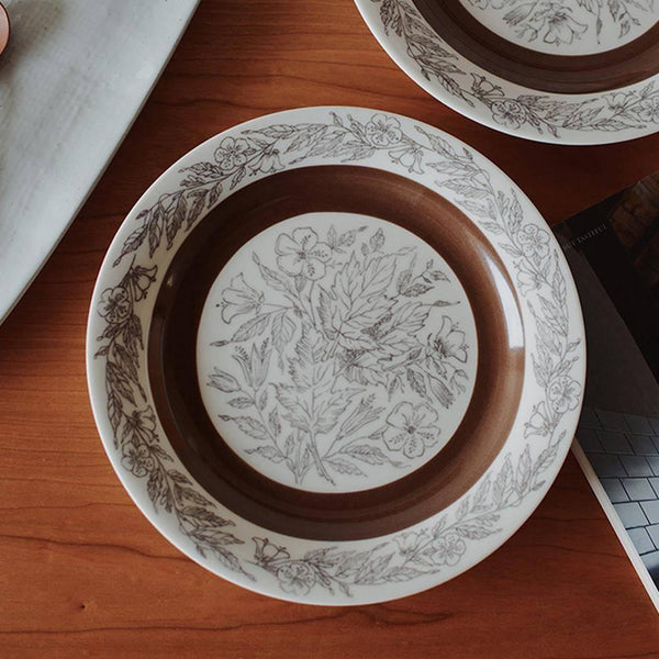 Brown Hibiscus Ceramic Plate - Eunaliving