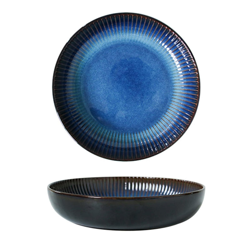 Ceramic Blue Textured Deep Dish - Eunaliving