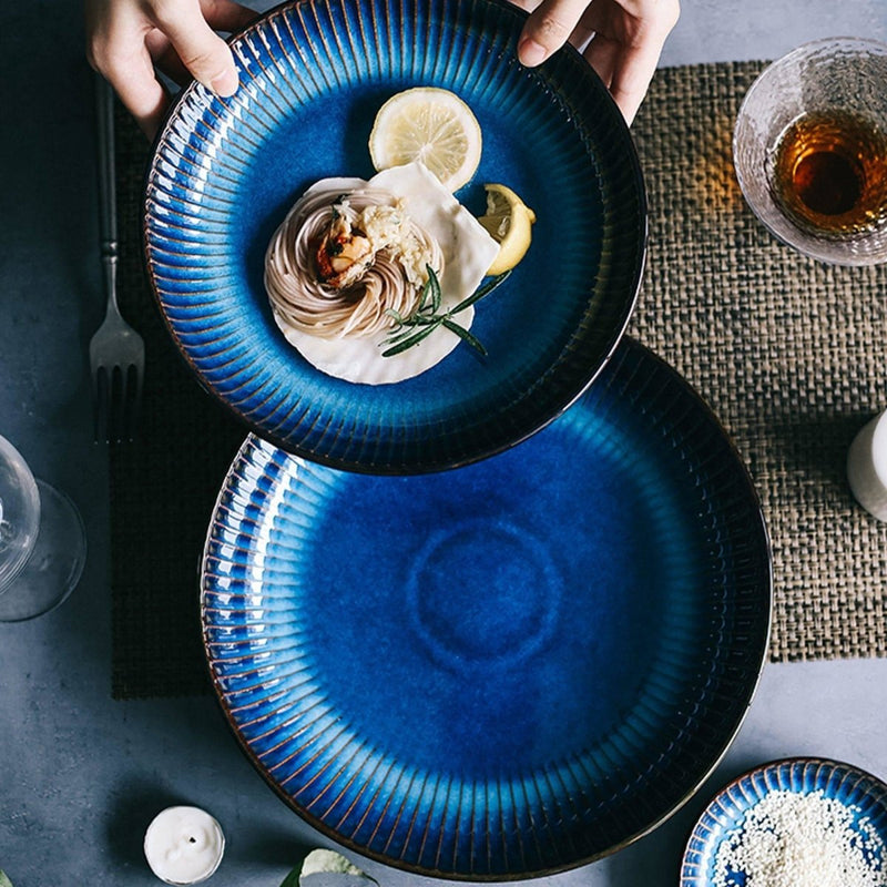 Ceramic Blue Textured Deep Dish - Eunaliving