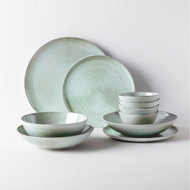 Ceramic Bowl And Plate Set With Kiln Change Japanese Green - Eunaliving