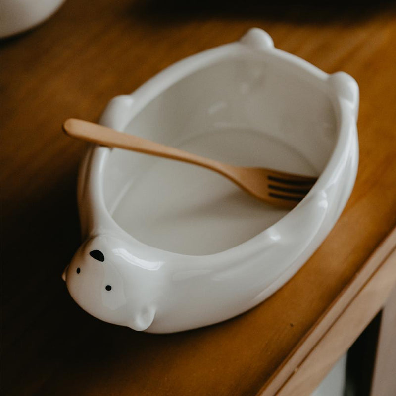 Ceramic Cute Polar Bear Oval Bowl - Eunaliving
