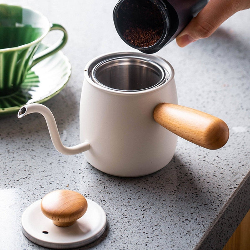Ceramic Hand Brewed Coffee Pot With Wooden Handle - Eunaliving