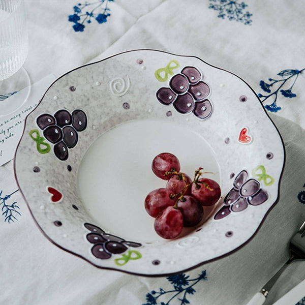 Ceramic Hand-painted Relief Dinner Plate - Eunaliving