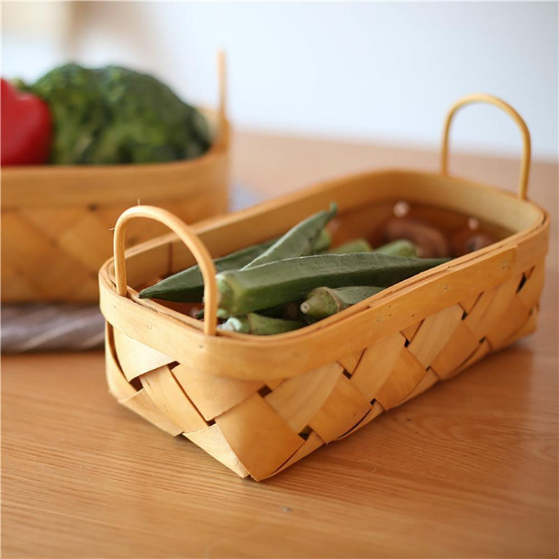 Creative Handmade Wooden Piece Woven Basket Picnic Basket - Eunaliving