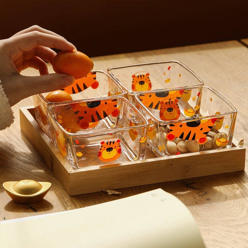 Cute Cartoon Tiger Glass Snack Plate Fruit Plate - Eunaliving