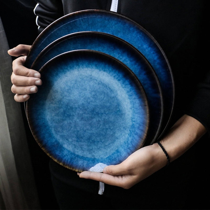 Dark Blue Western Style Dinner Plate - Eunaliving