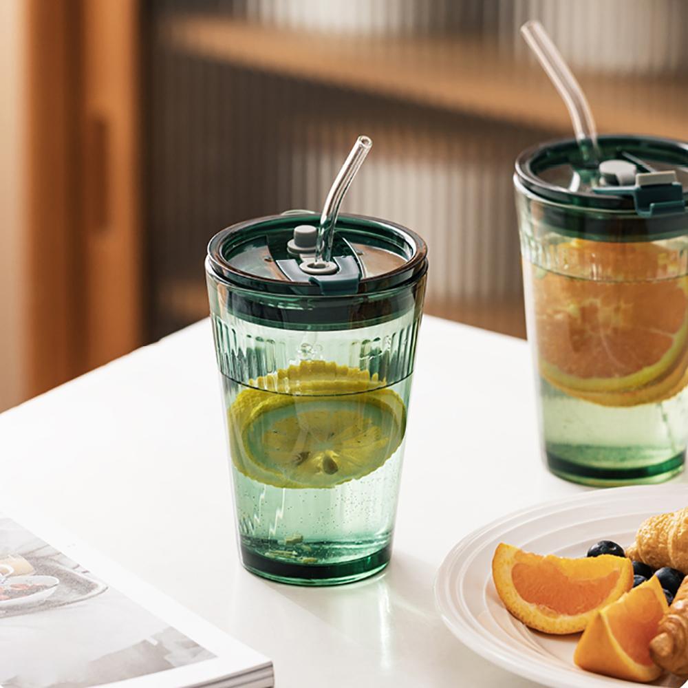 1pc Dark Green Glass Cup, With Straw And Direct Drinking Options, Sealing  Lid, Glass Straw, With Handle, Suitable For Coffee, Fruit Tea, Juice, Milk,  Etc.