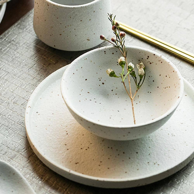 Faux Stone Grainy Gentle Ceramic Bowl And Plate Set - Eunaliving