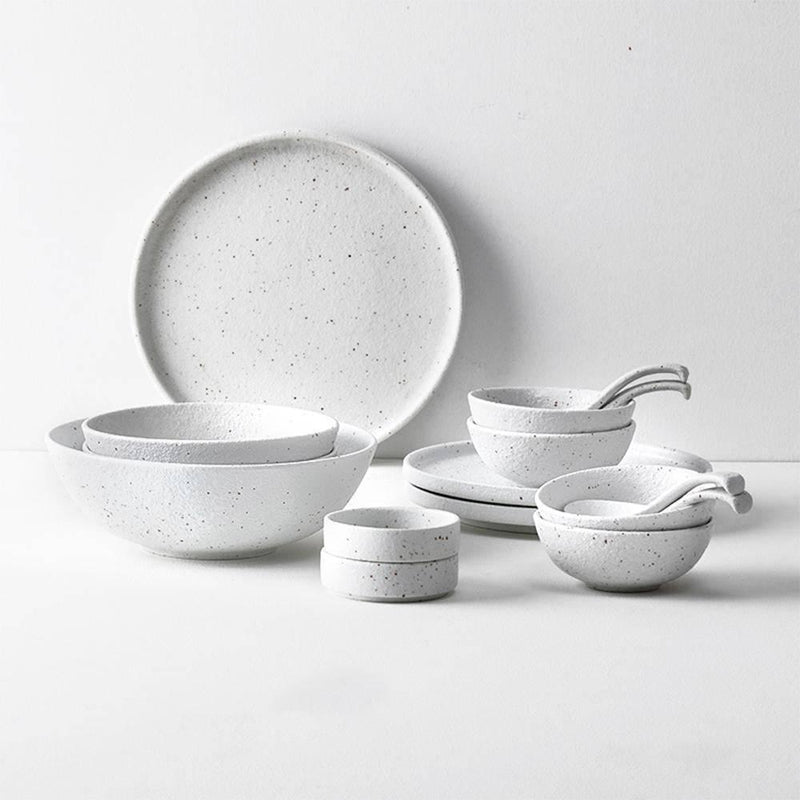 Faux Stone Grainy Gentle Ceramic Bowl And Plate Set - Eunaliving