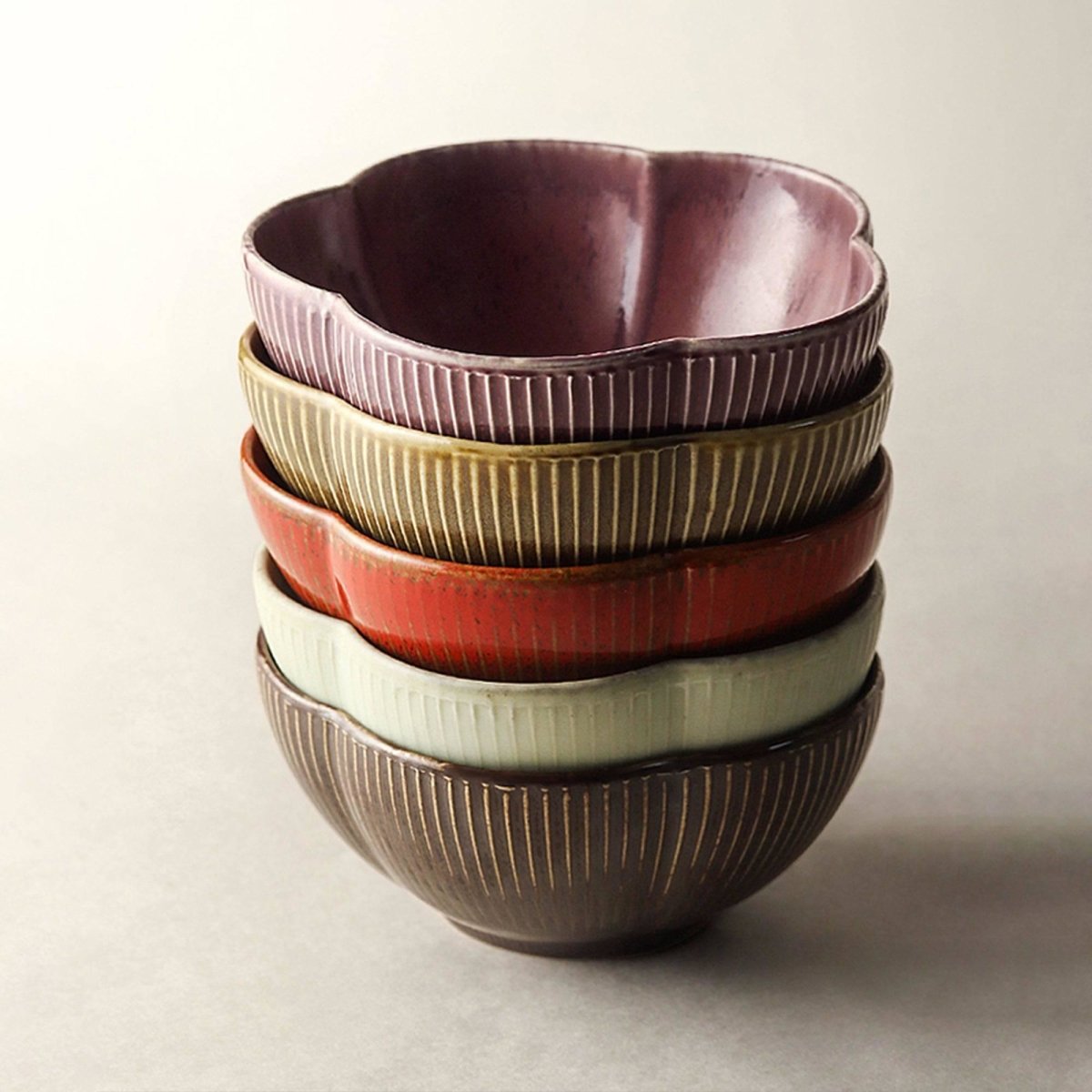 Ceramic Serving bowl Set - Textured design. Colorful nesting mixing bowls.