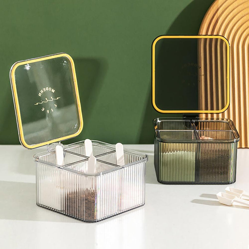 Euna - Four-compartment Integrated Seasoning Jar, Transparent Yellow/Transparent White/Transparent Green
