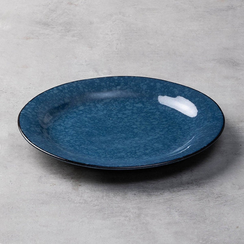 Glazed Blue Spray Dot Ceramic Plate - Eunaliving