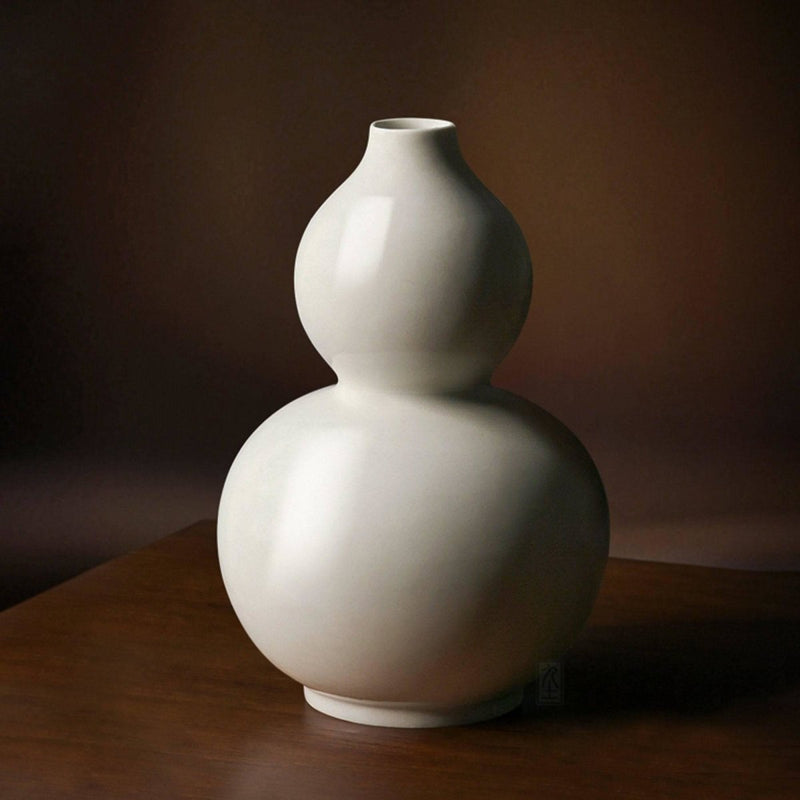 Grasswood Gray Glazed Ceramic Gourd Flower Vase - Eunaliving