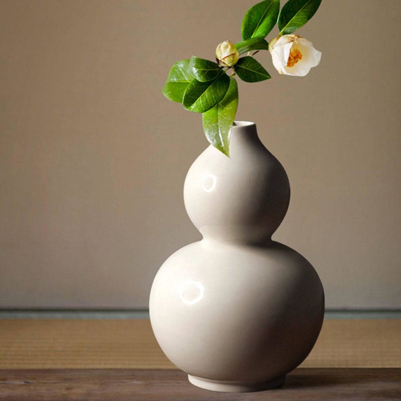 Grasswood Gray Glazed Ceramic Gourd Flower Vase - Eunaliving