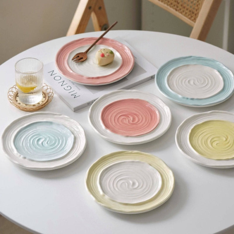 Hand-colored Hand-kneaded Ceramic Plate - Eunaliving