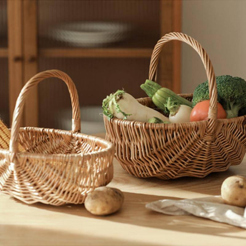 Euna  Bamboo Basket Handmade Small Bamboo Basket Home Shopping Basket  Fruit And Vegetable Basket Egg Basket Kitchen Storage Basket Portable Basket  – Eunaliving