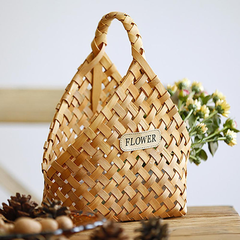 Handcrafted Wooden Piece Woven Portable Flower Basket - Eunaliving