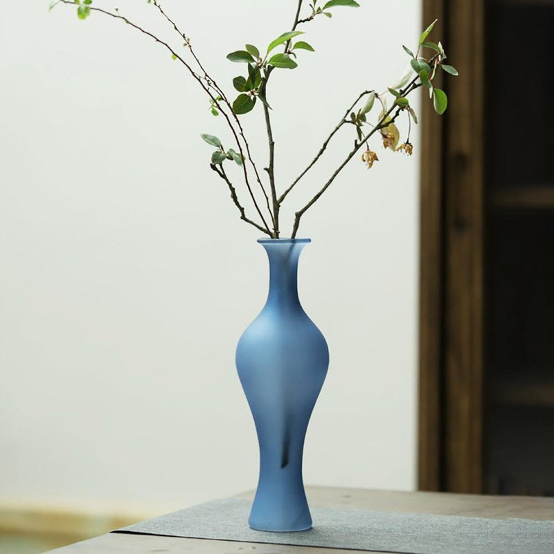 Handmade Frosted Blue Glass Vase - Eunaliving