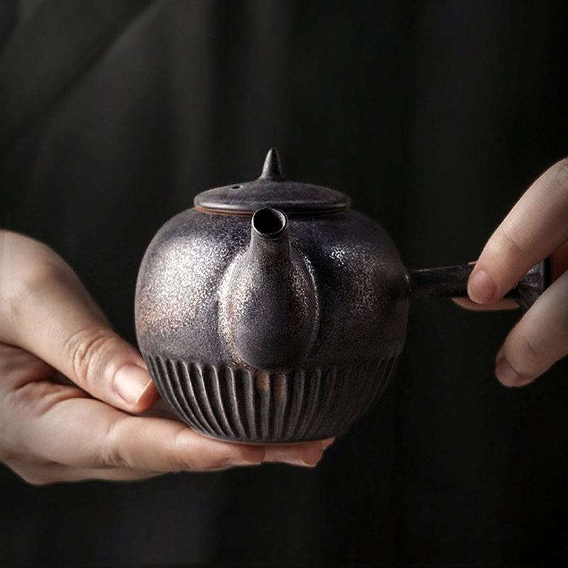 Handmade Gilt Side Handle Pot Vintage Ceramic Tea Pot - Eunaliving
