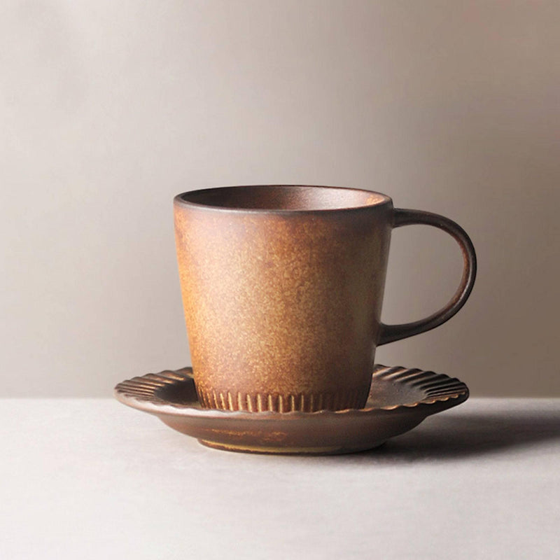 Handmade Rough Pottery Coffee Cup Cup And Saucer Set - Eunaliving