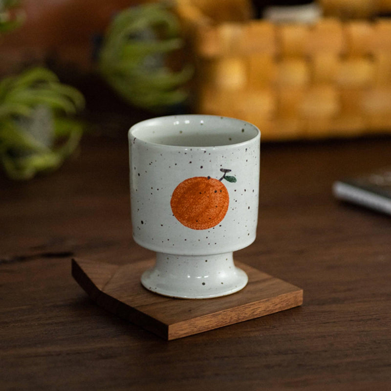 Handmade Rough Pottery Orange Goblet - Eunaliving