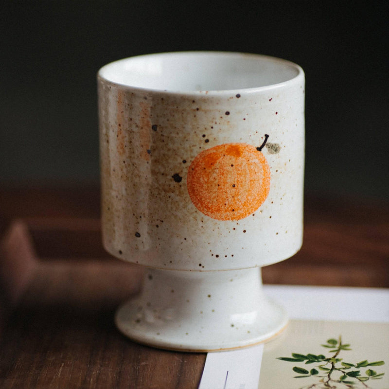 Handmade Rough Pottery Orange Goblet - Eunaliving