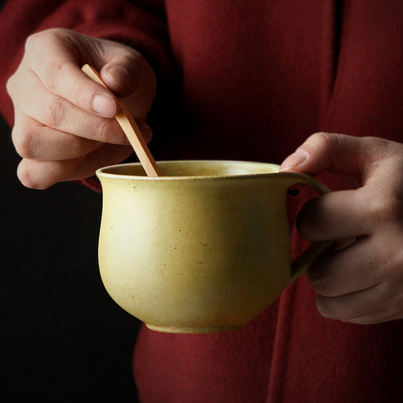 Euna - Handmade Vintage Coarse Pottery Coffee Mug, Orange/Yellow/Green/Grey/Black