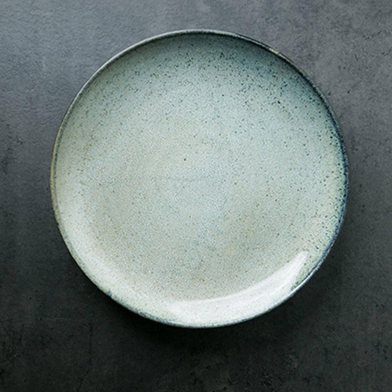 Ink Green Coarse Ceramic Round Plate - Eunaliving