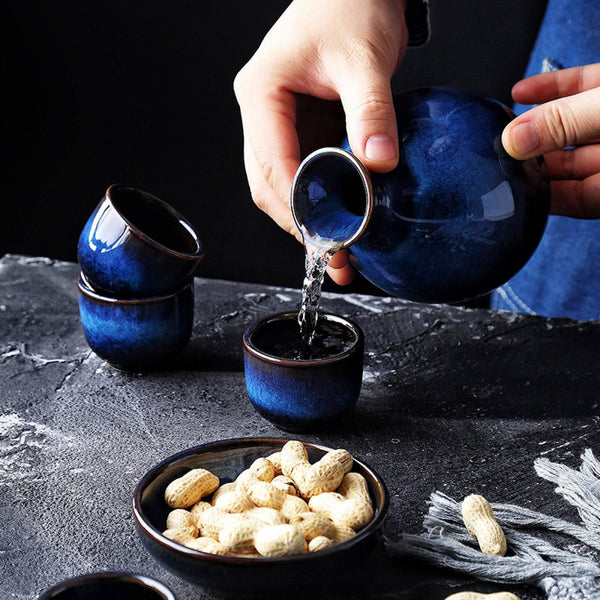 Japanese Blue Mini Sake Sake Set - Eunaliving