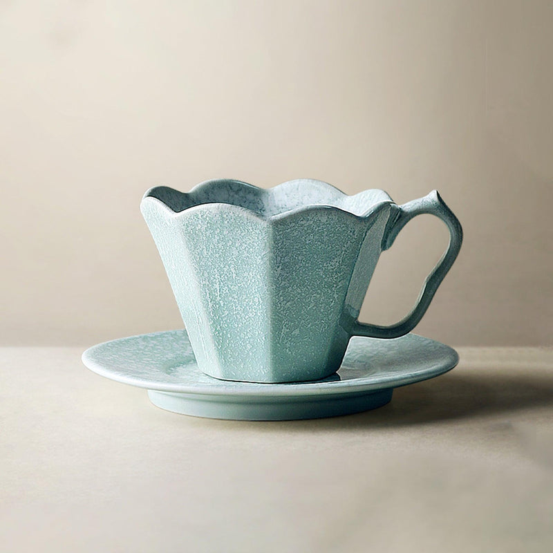 Japanese Simple Snowflake Glaze Coffee Cup With Saucer - Eunaliving