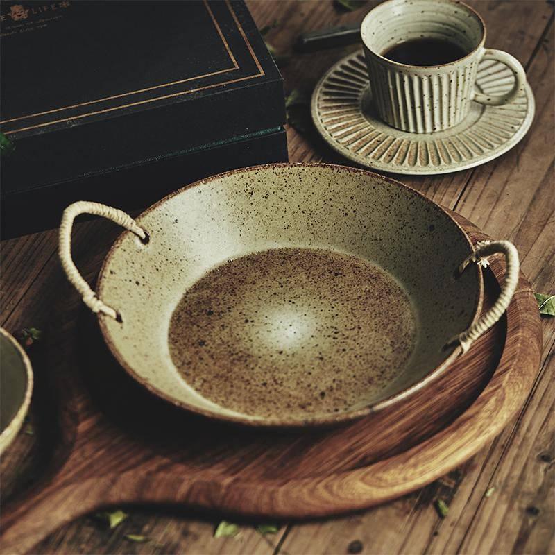 Japanese Style Vintage Rough Pottery Amphora Plate - Eunaliving