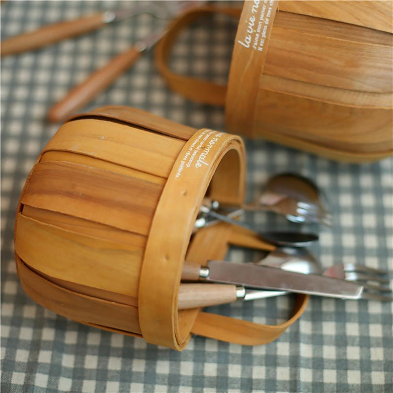 Japanese Style Hand-woven Wooden Piece Storage Basket - Eunaliving