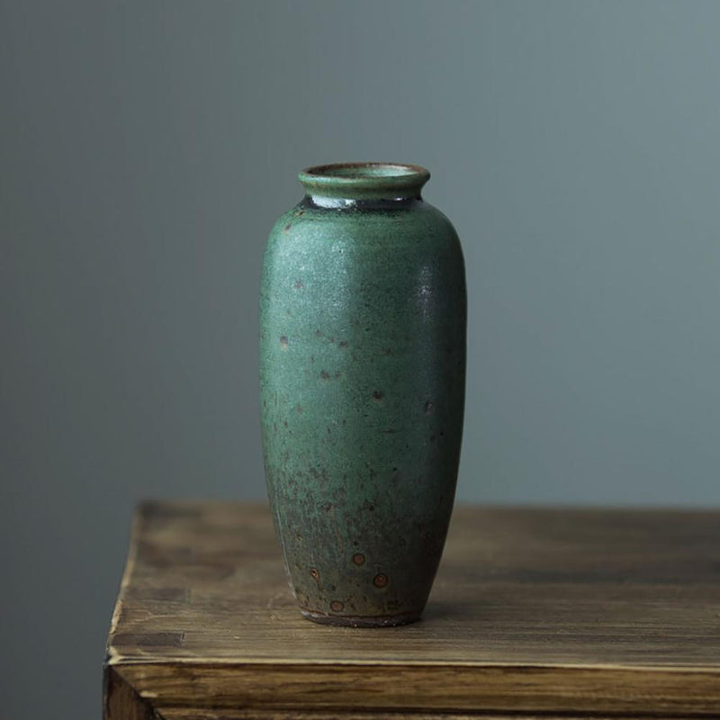 Handmade Vintage Shadow Green Rough Pottery Vase