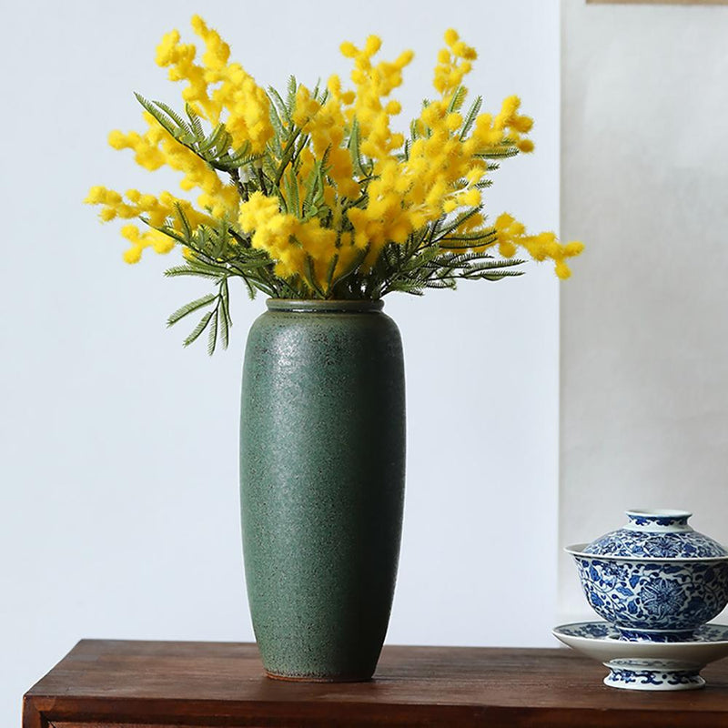 Japanese Style Handmade Shadow Green Rough Pottery Vase