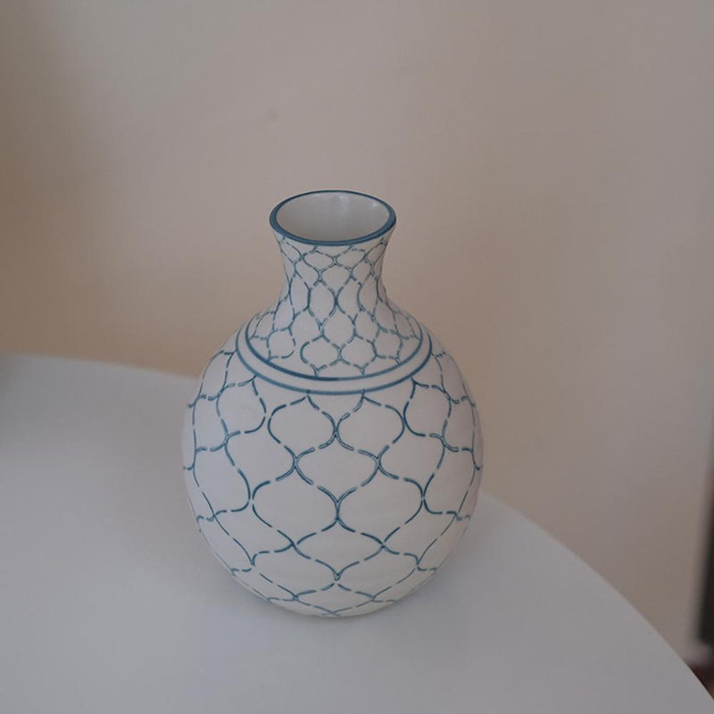 Japanese Style Cyan Mesh Vase With Large Belly - Eunaliving
