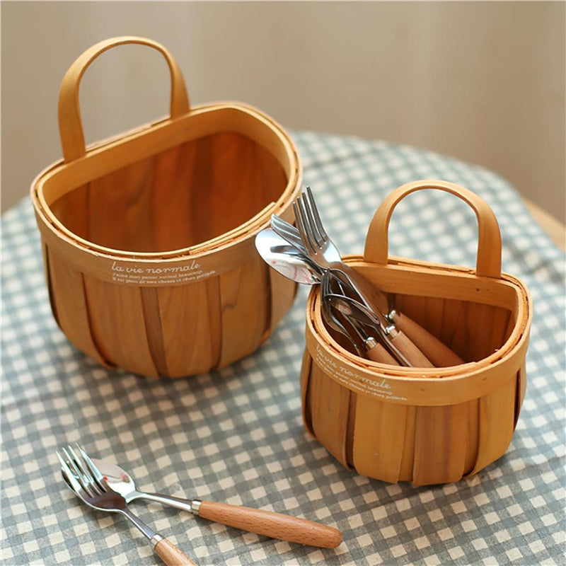 Japanese Style Hand-woven Wooden Piece Storage Basket - Eunaliving