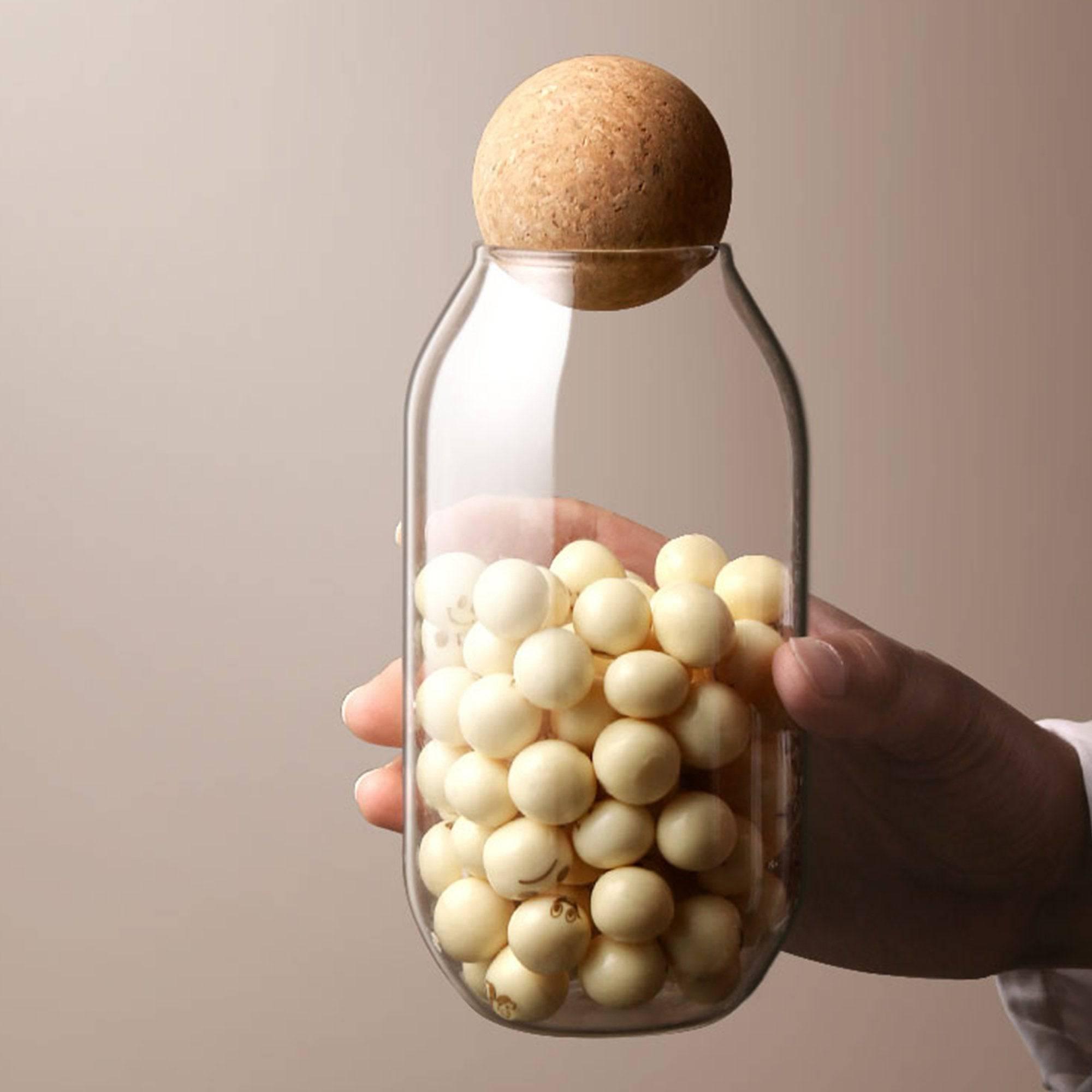 Glass Storage Container with Ball Cork, Glass Jar with Cork Lid