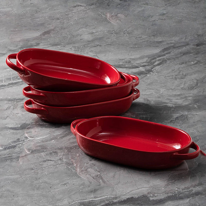 Red Ceramic Baking Dish With Two Ears - Eunaliving